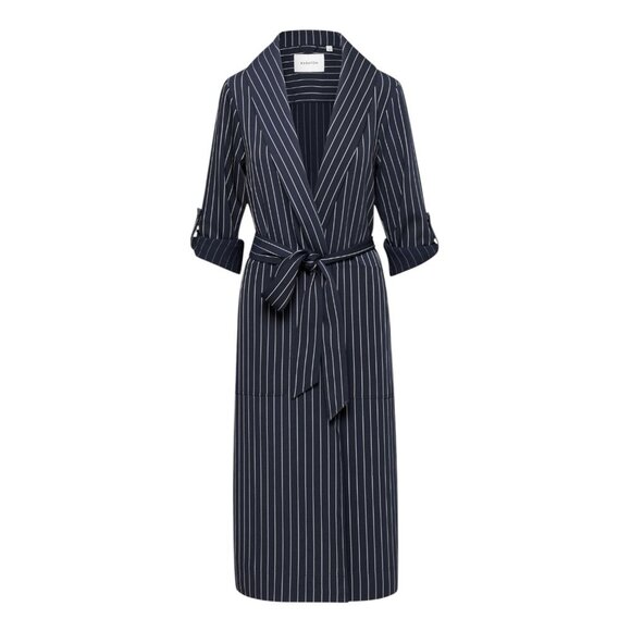 Babaton Aritzia New Kahlo Pin Stripe Navy Blue Robe Sz XS - Picture 1 of 16